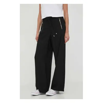 Kalhoty Dkny dámské, černá barva, jednoduché, high waist