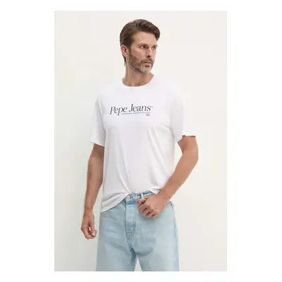 Bavlněné tričko Pepe Jeans ALBERT bílá barva, s potiskem, PM509432