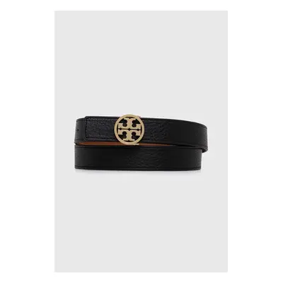 Oboustranný kožený pásek Tory Burch 1" Miller Reversible dámský, černá barva, 138935.001