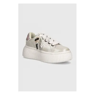 Kožené sneakers boty Karl Lagerfeld KREEPER stříbrná barva, KL42376N