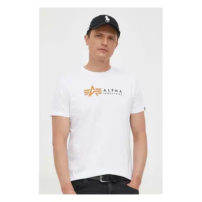 Bavlněné tričko Alpha Industries T 118502 09 bílá barva, s potiskem, 118502.09-white