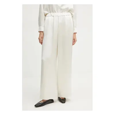 Kalhoty Max Mara Leisure dámské, béžová barva, široké, high waist, 2426136018600