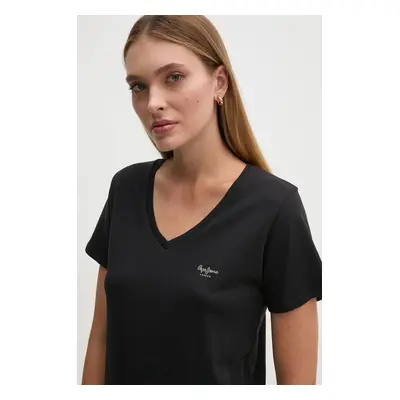 Bavlněné tričko Pepe Jeans FIORE V NECK černá barva, PL505948