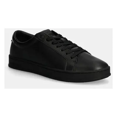 Kožené sneakers boty Calvin Klein LOW TOP LACE UP černá barva, HM0HM01546