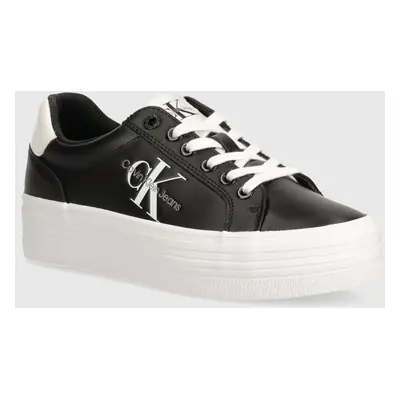 Kožené sneakers boty Calvin Klein Jeans VULC FLATFORM LACEUP LTH černá barva, YW0YW01474