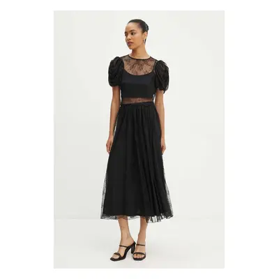 Sukně Rotate Lace Long Midi Skirt černá barva, maxi, áčková, 112728100