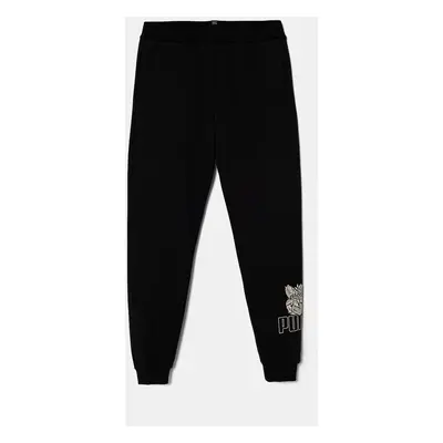 Dětské tepláky Puma ESS+ TROPICAT Sweatpants černá barva, s potiskem, 681829