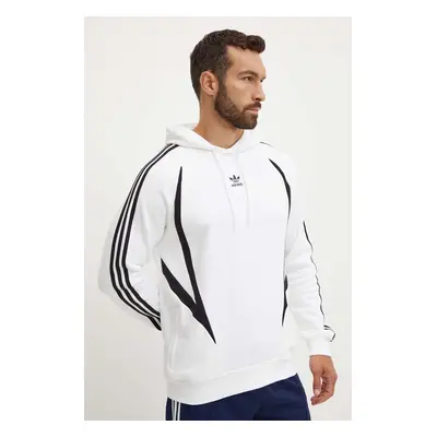 Bavlněná mikina adidas Originals pánská, bílá barva, s kapucí, vzorovaná, IZ4829