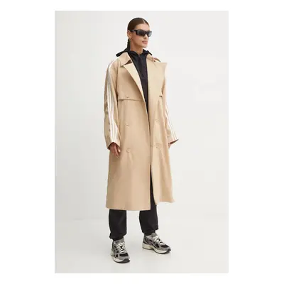 Trench kabát adidas Originals Adicolor dámský, béžová barva, přechodný, oversize, IZ0382