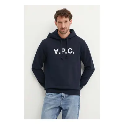 Bavlněná mikina A.P.C. hoodie standard grand vpc GOTS tmavomodrá barva, s kapucí, s aplikací, CO