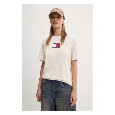 Bavlněné tričko Tommy Jeans béžová barva, DW0DW18796