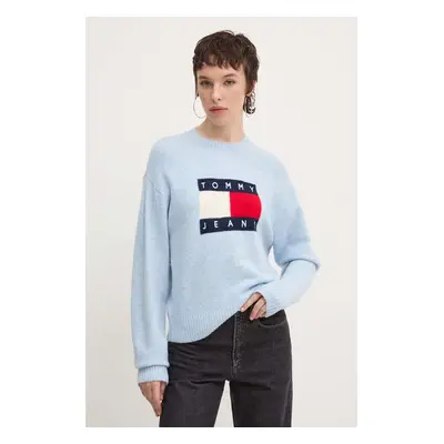 Svetr z vlněné směsi Tommy Jeans dámský, modrá barva, lehký, DW0DW18681