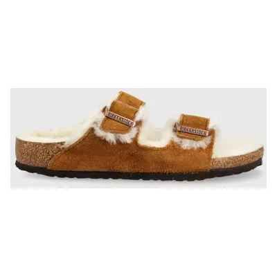 Dětské semišové pantofle Birkenstock hnědá barva