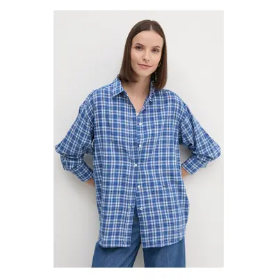 Lněná košile Pepe Jeans MICHAELA modrá barva, relaxed, s klasickým límcem, PL304890