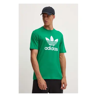 Bavlněné tričko adidas Originals Trefoil zelená barva, s potiskem, IR8012