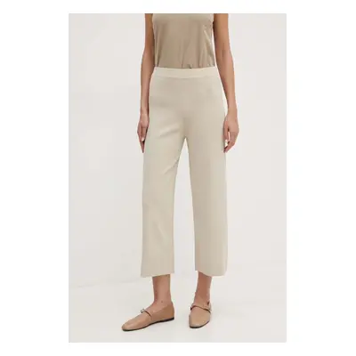 Kalhoty Max Mara Leisure dámské, béžová barva, jednoduché, high waist, 2426336017600