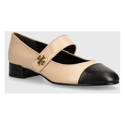 Kožené lodičky Tory Burch Mary Jane Heel Ballet béžová barva, na podpatku, 160312-650