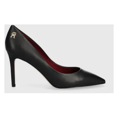 Kožené lodičky Tommy Hilfiger ESSENTIAL POINTED PUMP černá barva, FW0FW07533