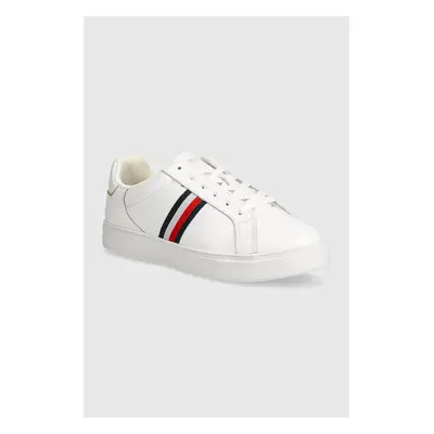 Kožené sneakers boty Tommy Hilfiger ESSENTIAL COURT SNEAKER STRIPES bílá barva, FW0FW08001