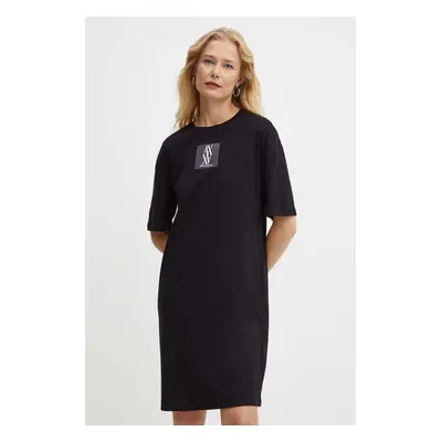 Bavlněné šaty Armani Exchange černá barva, mini, oversize, 6DYA79 YJ3RZ