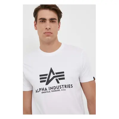 Bavlněné tričko Alpha Industries Basic T-Shirt bílá barva, s potiskem, 100501.09