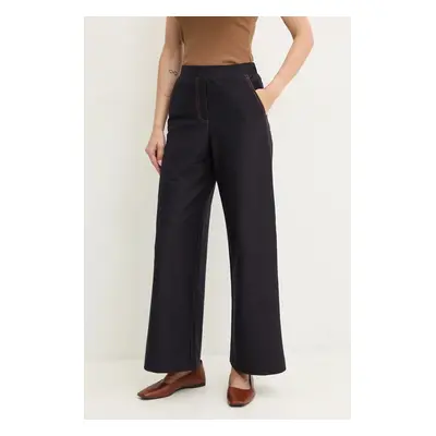 Kalhoty Max Mara Leisure dámské, tmavomodrá barva, jednoduché, high waist, 2426786108600