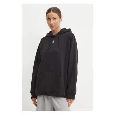 Mikina adidas Originals Essential dámská, černá barva, s kapucí, hladká, IY7344