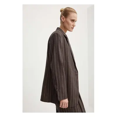 Plátěné sako Day Birger et Mikkelsen Emile - Casual Linen Stripe hnědá barva, jednořadé, vzorova