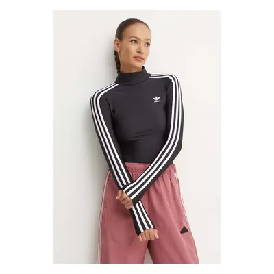 Tričko s dlouhým rukávem adidas Originals černá barva, s pologolfem, IZ3200