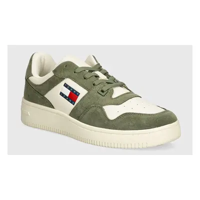 Sneakers boty Tommy Jeans TJM BASKET LEATHER zelená barva, EM0EM01440