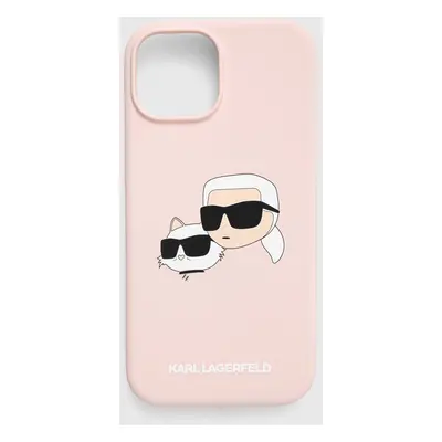 Obal na telefon Karl Lagerfeld iPhone 15 / 14 / 13 6.1 růžová barva, KLHMP15SSKCHPPLP