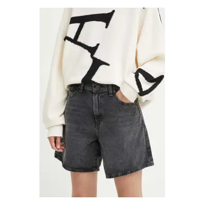 Džínové šortky Levi's HIGH BAGGY SHORT dámské, černá barva, hladké, high waist, A9311