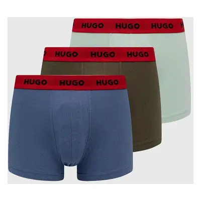 Boxerky HUGO 3-pack pánské, zelená barva, 50517878