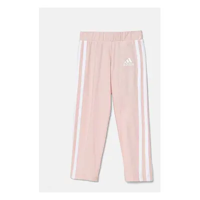 Dětské tepláky adidas LK 3S TIGHT růžová barva, s aplikací, IX7356