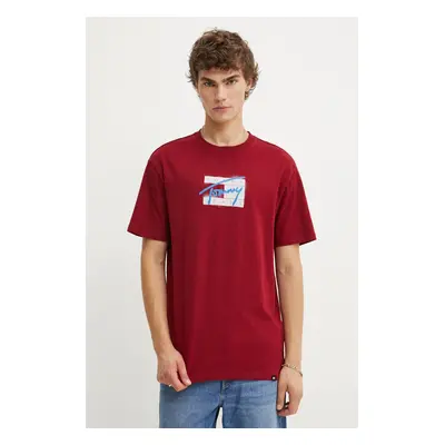 Tričko Tommy Jeans vínová barva, s potiskem, DM0DM18528