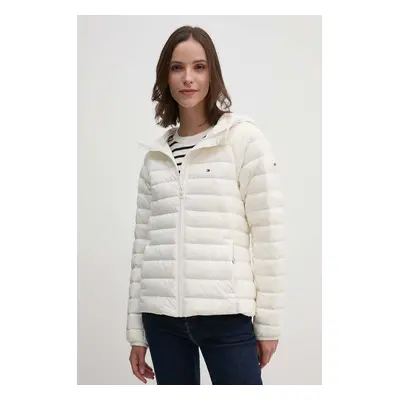 Péřová bunda Tommy Hilfiger dámská, béžová barva, přechodná, WW0WW42350