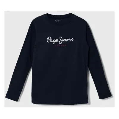 Dětské bavlněné tričko s dlouhým rukávem Pepe Jeans NEW HERMAN tmavomodrá barva, s potiskem, PB5