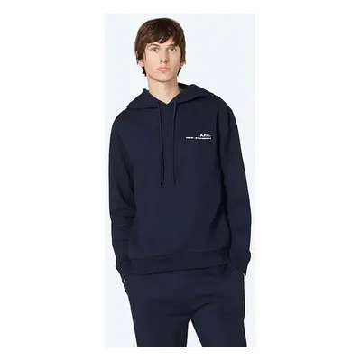 Bavlněná mikina A.P.C. Hoodie Item COEAS-H27672 BLACK pánská, tmavomodrá barva, s kapucí, hladká