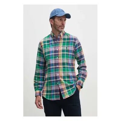 Bavlněná košile Polo Ralph Lauren zelená barva, regular, s límečkem button-down, 710953708