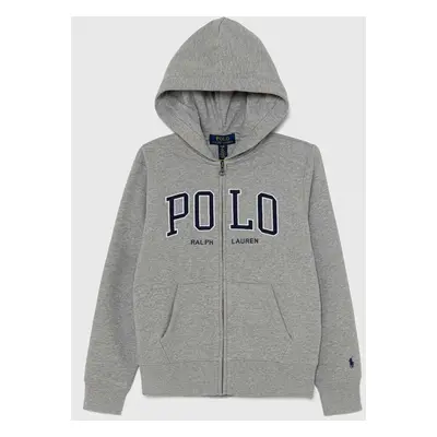 Dětská mikina Polo Ralph Lauren šedá barva, s kapucí, s potiskem, 323950835002