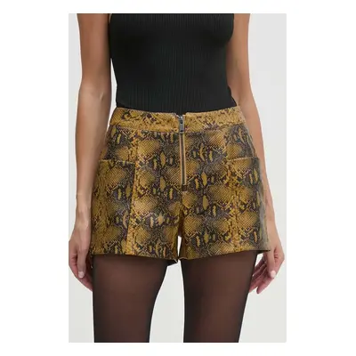 Kraťasy Sisley dámské, hnědá barva, vzorované, high waist, 4S6VL901E