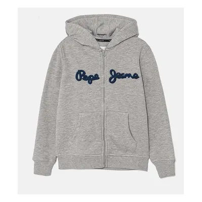 Dětská mikina Pepe Jeans NEW LAMONTY ZIP šedá barva, s kapucí, melanžová, PB581612