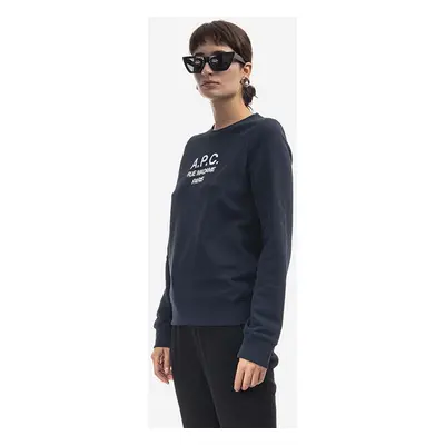 Bavlněná mikina A.P.C. Sweat Tina COEZD-F27561 MARINE dámská, tmavomodrá barva, s aplikací