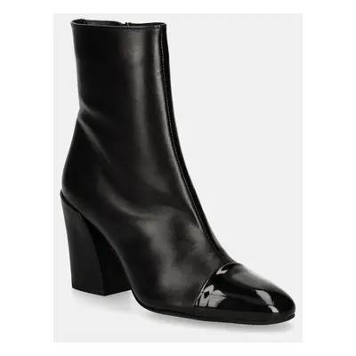 Kožené kotníkové boty Furla Essential Ankle Boot dámské, černá barva, na podpatku, YI65FNU NE000