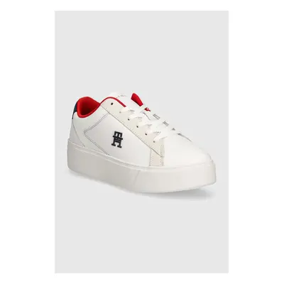 Kožené sneakers boty Tommy Hilfiger TH PLATFORM COURT SNEAKER NBK bílá barva, FW0FW08210