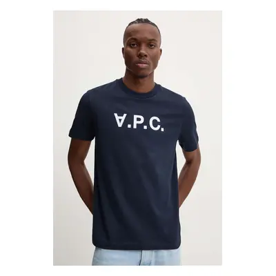 Bavlněné tričko A.P.C. t-shirt standard grand vpc GOTS tmavomodrá barva, s aplikací, COHBM.M2638