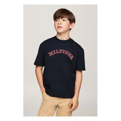 Dětské bavlněné tričko Tommy Hilfiger tmavomodrá barva, s aplikací, KB0KB09283