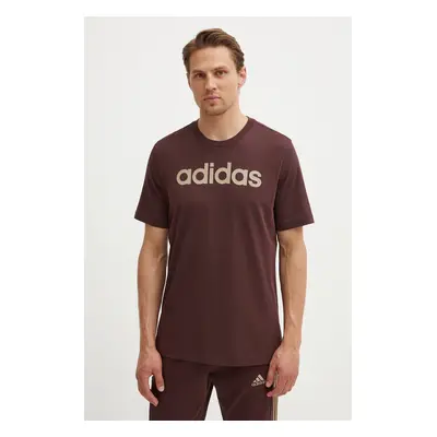 Bavlněné tričko adidas Essentials hnědá barva, s potiskem, IZ4768