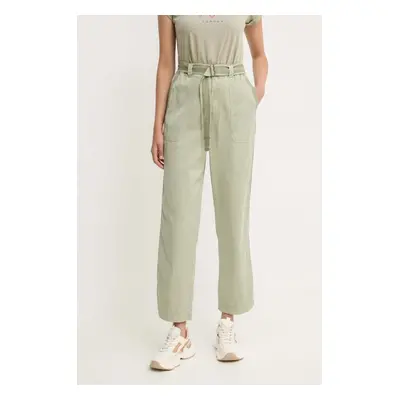 Kalhoty Pepe Jeans AYLIN dámské, zelená barva, jednoduché, high waist, PL211763