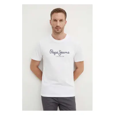 Bavlněné tričko Pepe Jeans ABEL bílá barva, s potiskem, PM509428